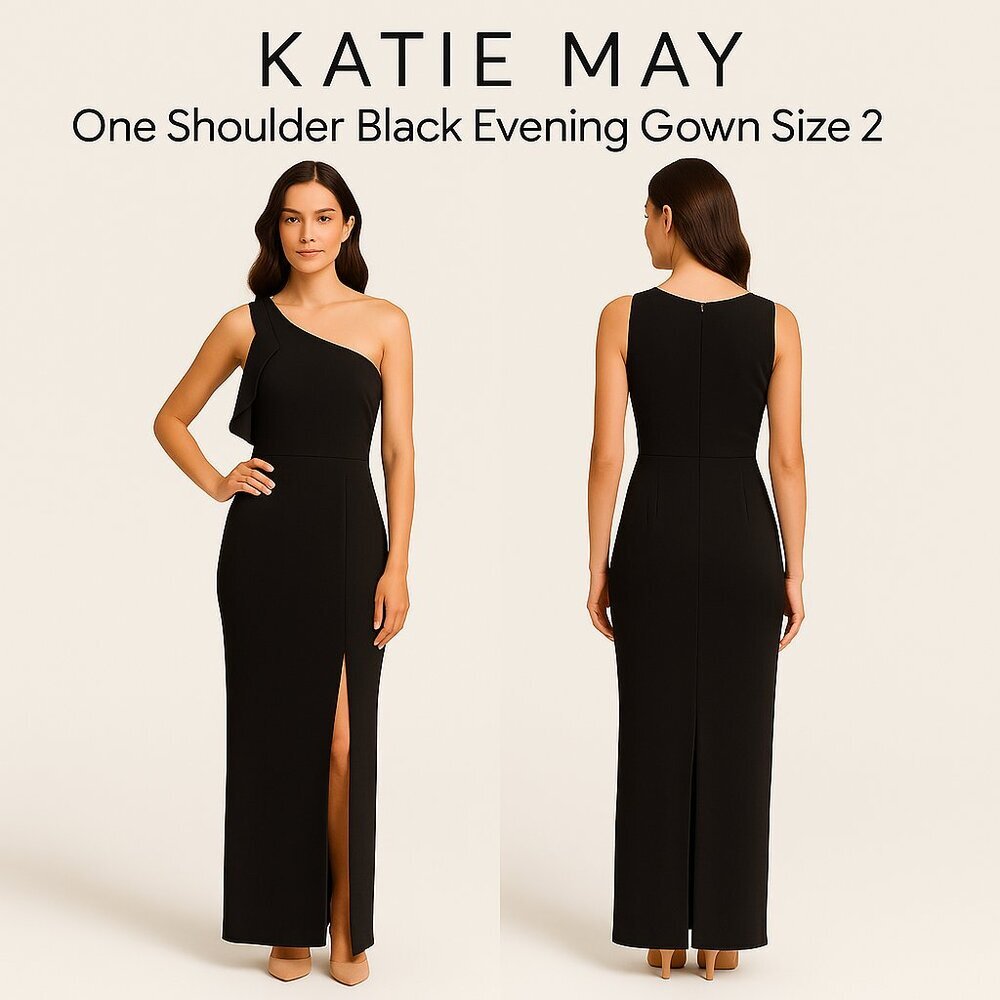 Katie May One Shoulder Black Evening Gown Size 2